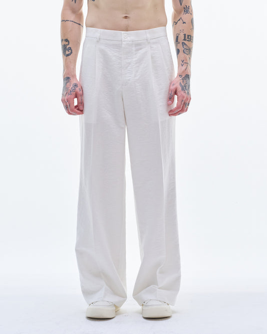 HARRISON WONG / Viscose Linen Bell Bottom Pants - White