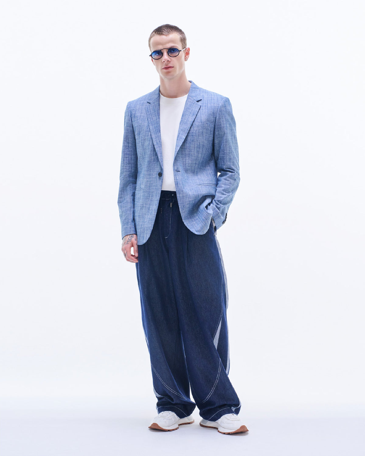 HARRISON WONG / Yarn Dyed Fabric Blazer - Blue