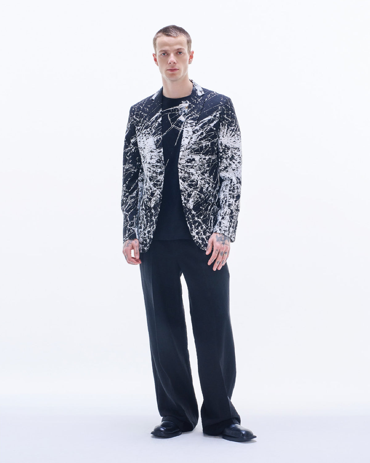 HARRISON WONG | Blazer With Overall Broken Glass Print - Black