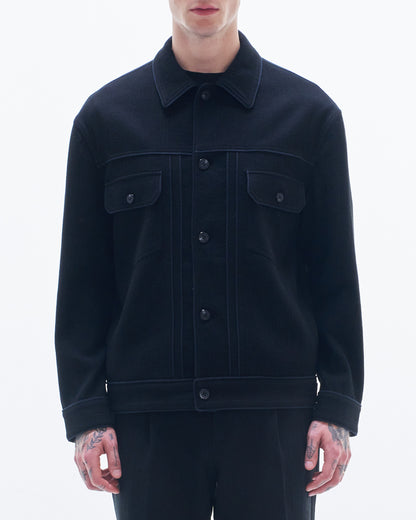 HARRISON WONG / Crepe Cotton Jacket With Piping - Black