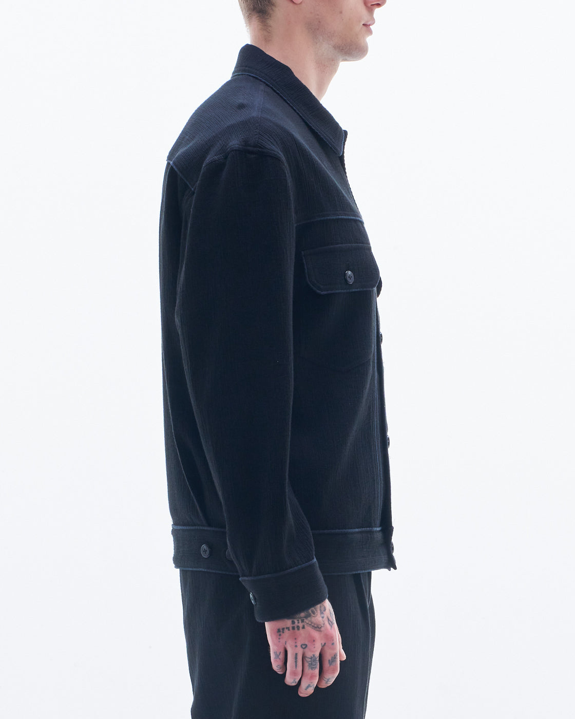 HARRISON WONG / Crepe Cotton Jacket With Piping - Black