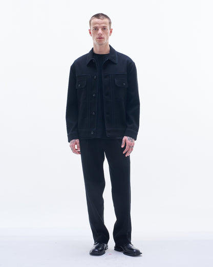 HARRISON WONG / Crepe Cotton Jacket With Piping - Black