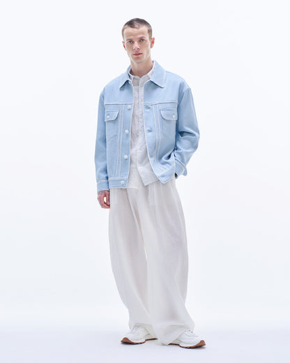 HARRISON WONG / Crepe Cotton Jacket With Piping - Blue