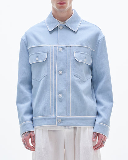 HARRISON WONG / Crepe Cotton Jacket With Piping - Blue
