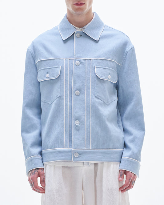 HARRISON WONG / Crepe Cotton Jacket With Piping - Blue