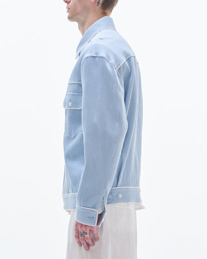 HARRISON WONG / Crepe Cotton Jacket With Piping - Blue