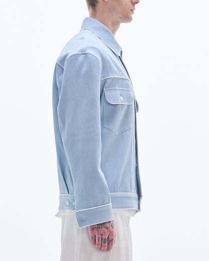 HARRISON WONG / Crepe Cotton Jacket With Piping - Blue
