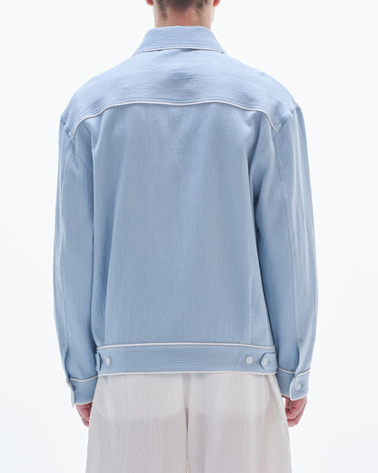 HARRISON WONG / Crepe Cotton Jacket With Piping - Blue