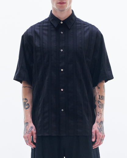 HARRISON WONG / Stripe Textured Short Sleeve Shirt - Black