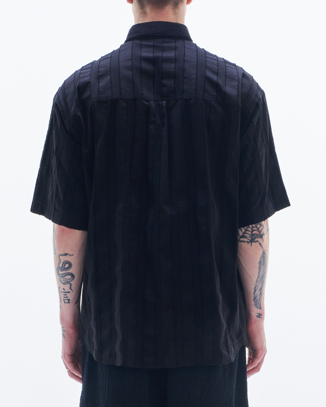 HARRISON WONG | Stripe Textured Short Sleeve Shirt - Black