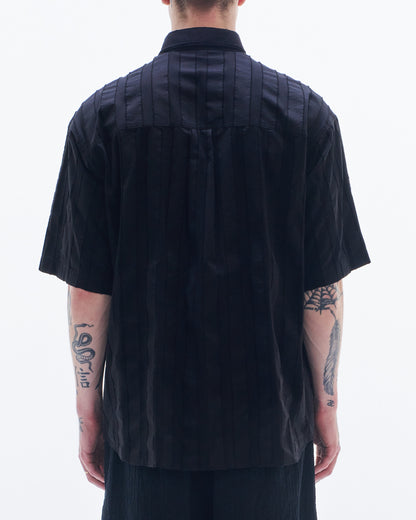 HARRISON WONG / Stripe Textured Short Sleeve Shirt - Black