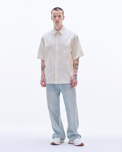 HARRISON WONG / Stripe Textured Short Sleeve Shirt - Lt. Beige