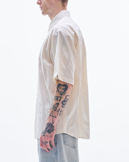HARRISON WONG / Stripe Textured Short Sleeve Shirt - Lt. Beige