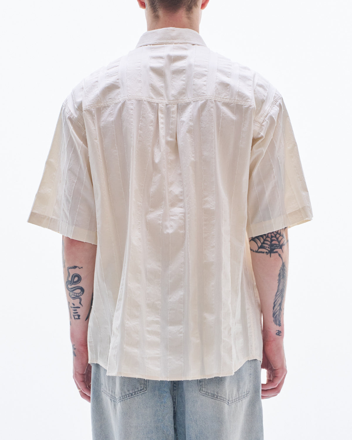 HARRISON WONG / Stripe Textured Short Sleeve Shirt - Lt. Beige