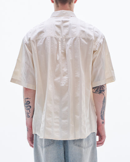 HARRISON WONG / Stripe Textured Short Sleeve Shirt - Lt. Beige
