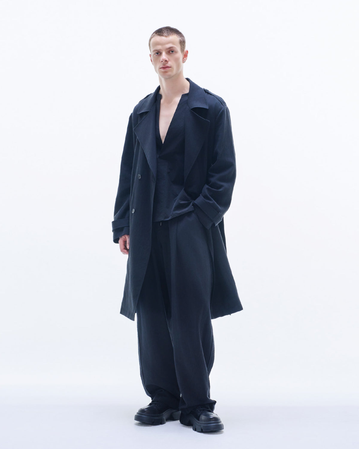 HARRISON WONG | Viscose Linen Trench Coat - Black – HARAJUKU VILLAGE