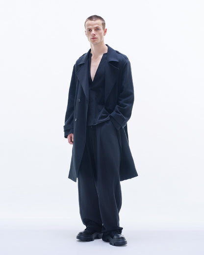 HARRISON WONG / Viscose Linen Trench Coat - Black