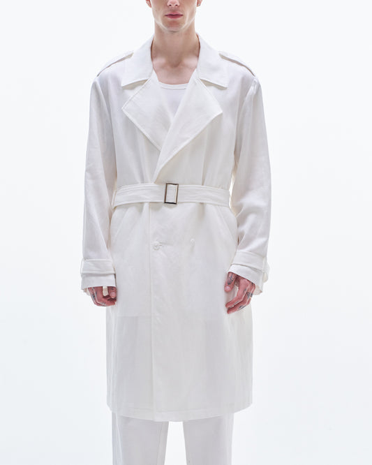 HARRISON WONG / Viscose Linen Trench Coat - White