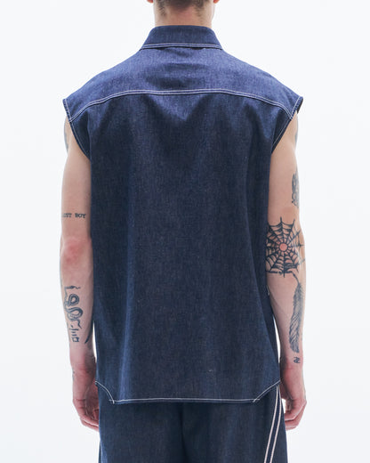 HARRISON WONG / Linen Denim Sleeveless Shirt