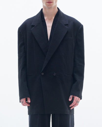 HARRISON WONG / Linen Cotton Texture Oversized BD Blazer - Black