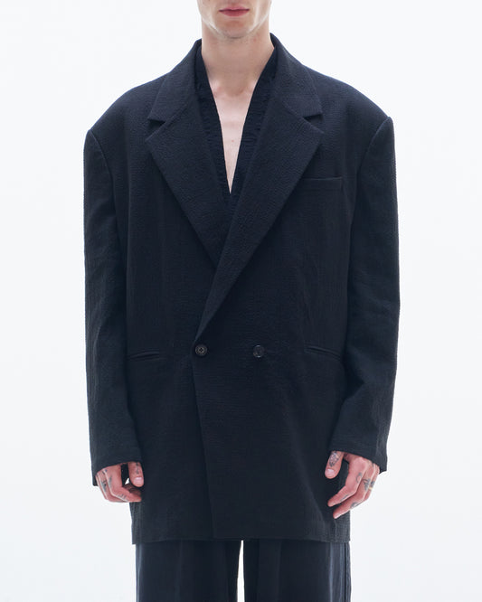 HARRISON WONG / Linen Cotton Texture Oversized BD Blazer - Black