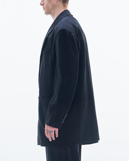 HARRISON WONG / Linen Cotton Texture Oversized BD Blazer - Black
