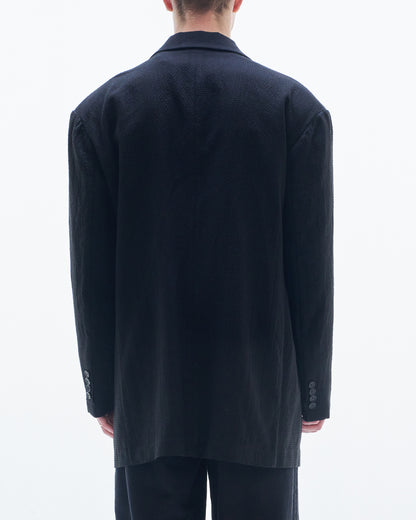 HARRISON WONG / Linen Cotton Texture Oversized BD Blazer - Black