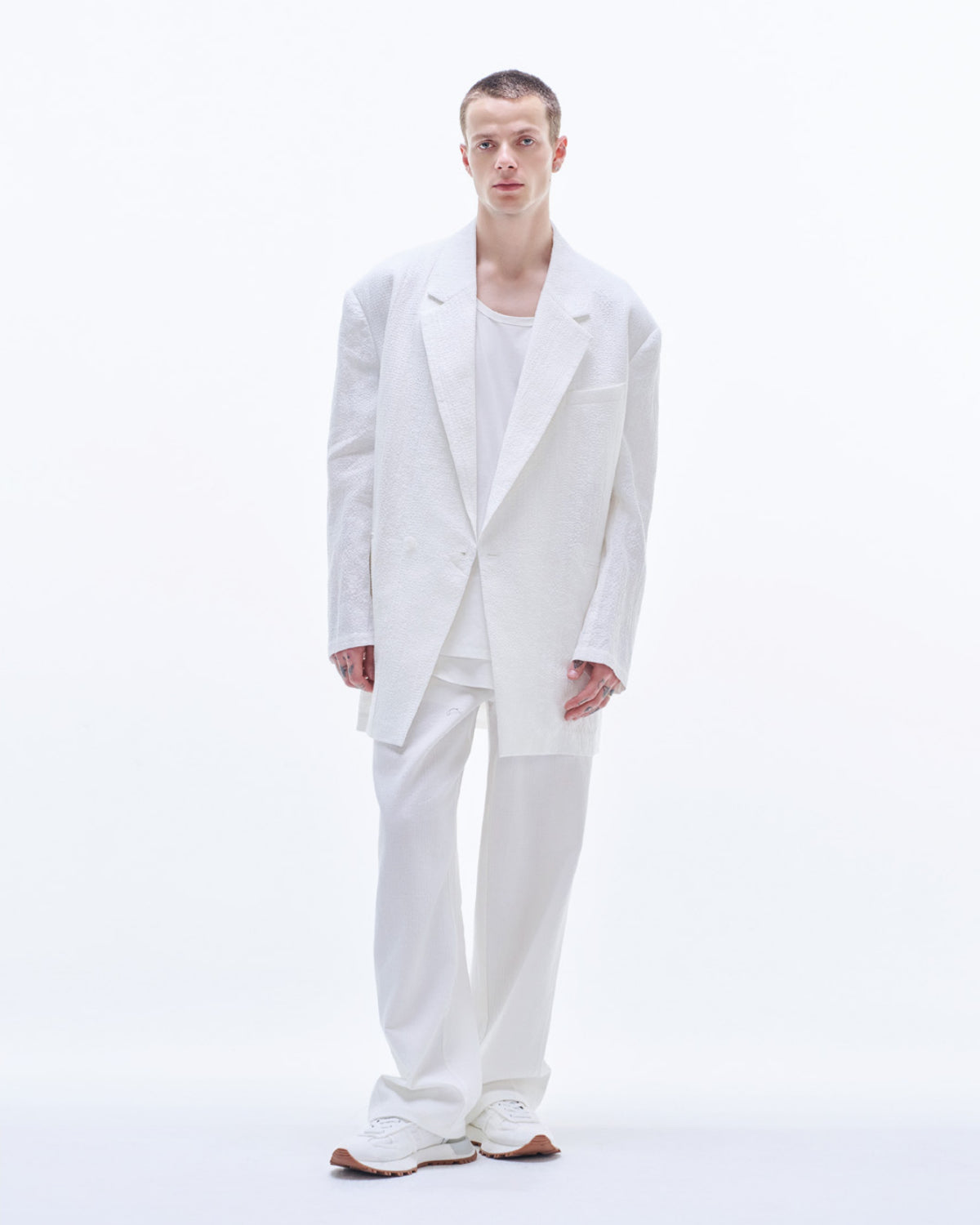 HARRISON WONG / Linen Cotton Texture Oversized BD Blazer - White