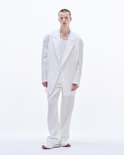 HARRISON WONG / Linen Cotton Texture Oversized BD Blazer - White