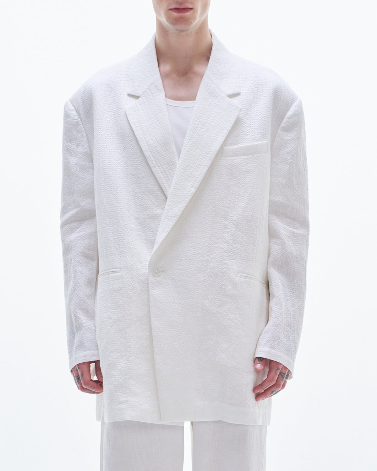 HARRISON WONG / Linen Cotton Texture Oversized BD Blazer - White