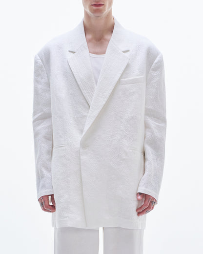 HARRISON WONG / Linen Cotton Texture Oversized BD Blazer - White