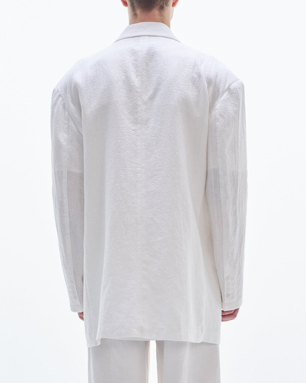 HARRISON WONG / Linen Cotton Texture Oversized BD Blazer - White