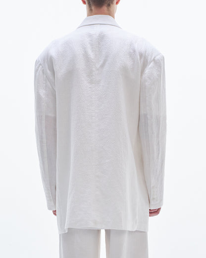 HARRISON WONG / Linen Cotton Texture Oversized BD Blazer - White