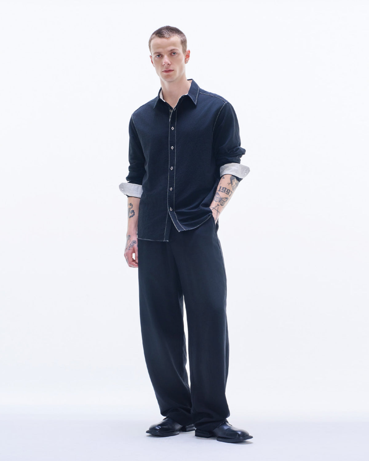 HARRISON WONG / Nylon Cotton Shirt With Color Contrast - Black
