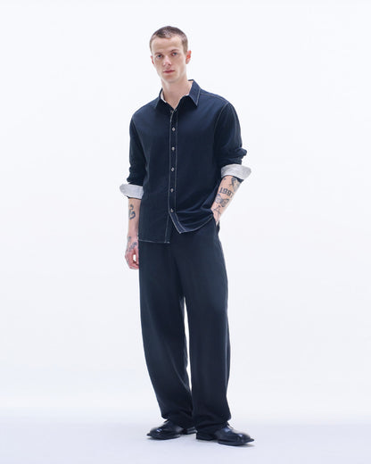 HARRISON WONG / Nylon Cotton Shirt With Color Contrast - Black