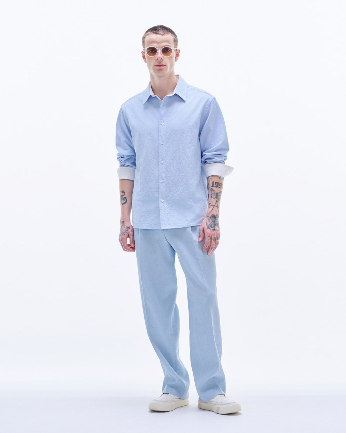 HARRISON WONG / Nylon Cotton Shirt With Color Contrast - Blue