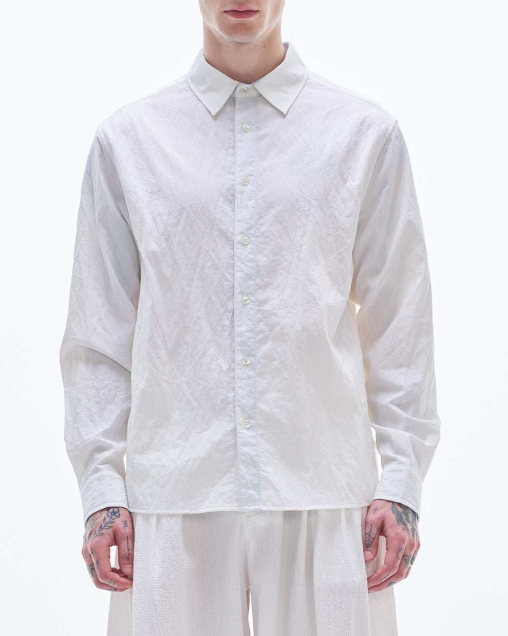 HARRISON WONG / Nylon Cotton Shirt With Color Contrast - White