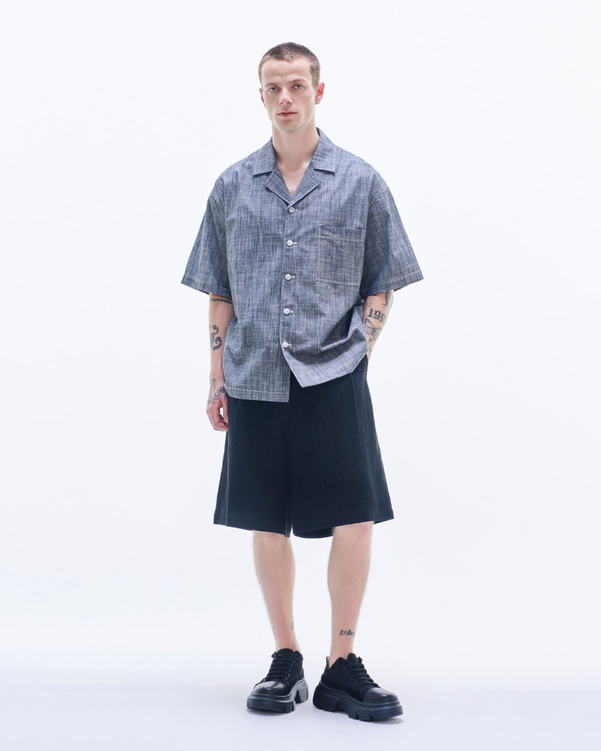 HARRISON WONG / Linen Cotton Textured Shorts - Black