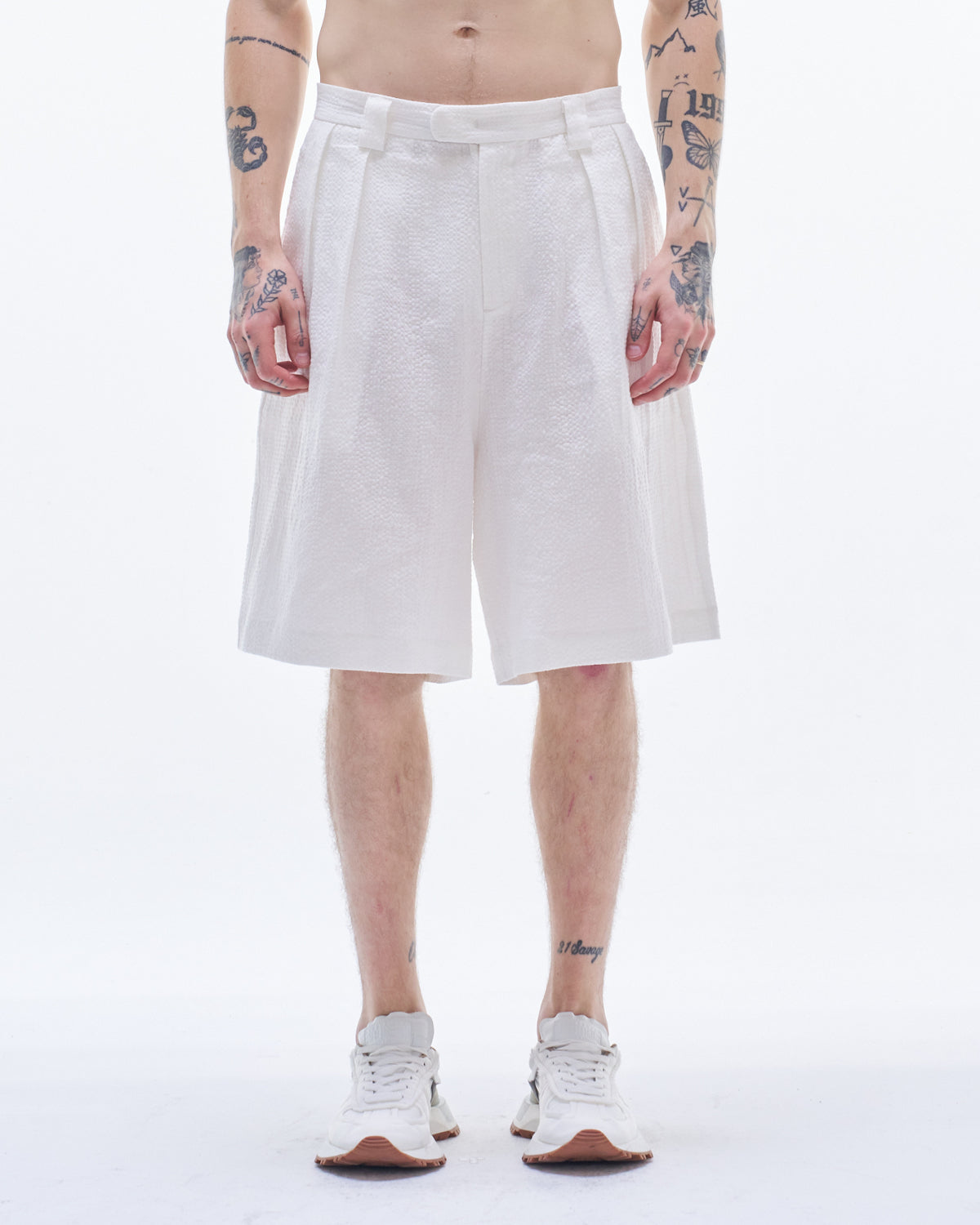 HARRISON WONG / Linen Cotton Textured Shorts - White