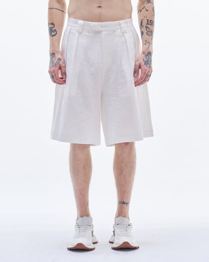 HARRISON WONG / Linen Cotton Textured Shorts - White