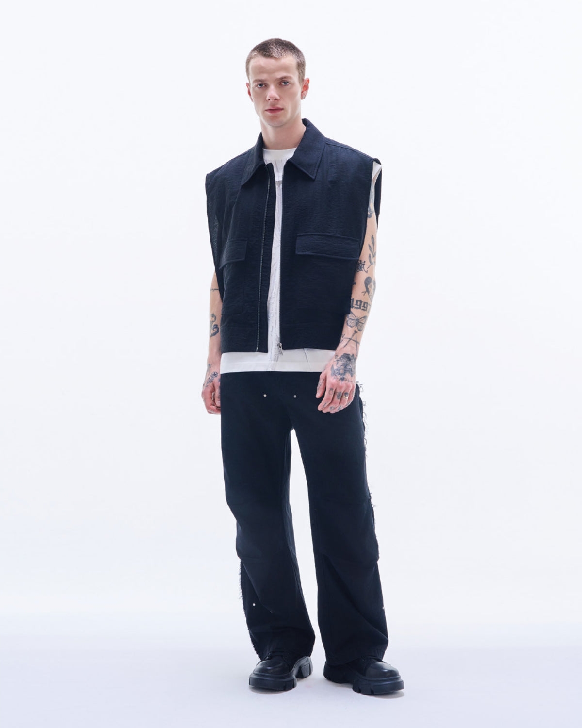 HARRISON WONG | Viscose Linen Zipper Waistcoat - Black – HARAJUKU