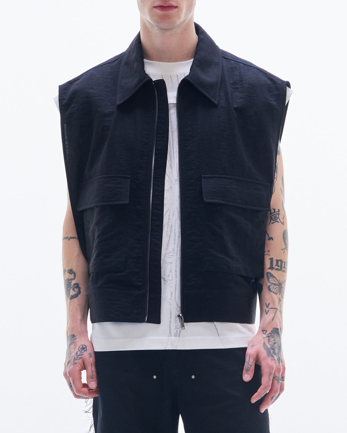 HARRISON WONG | Viscose Linen Zipper Waistcoat - Black – HARAJUKU