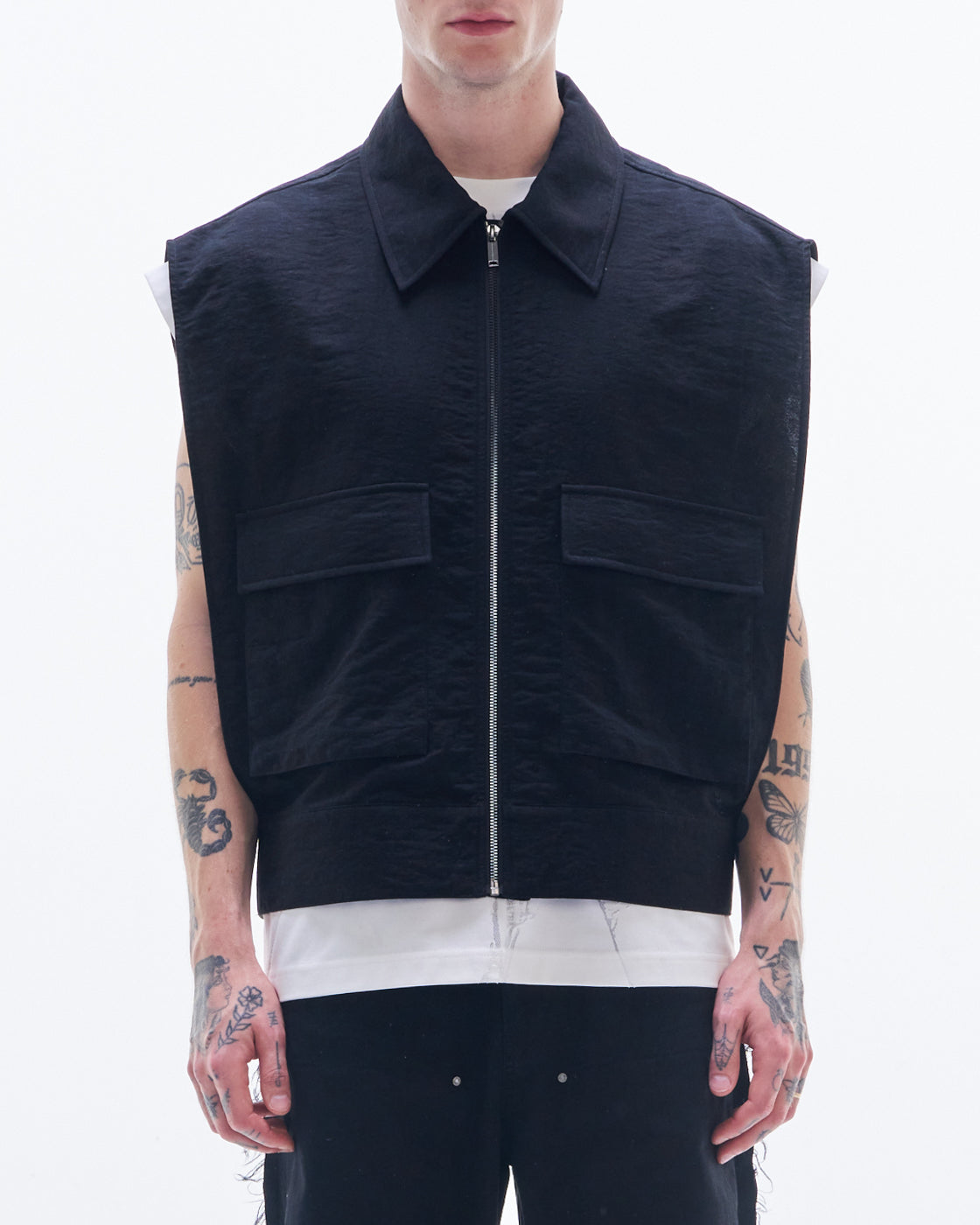 HARRISON WONG | Viscose Linen Zipper Waistcoat - Black – HARAJUKU