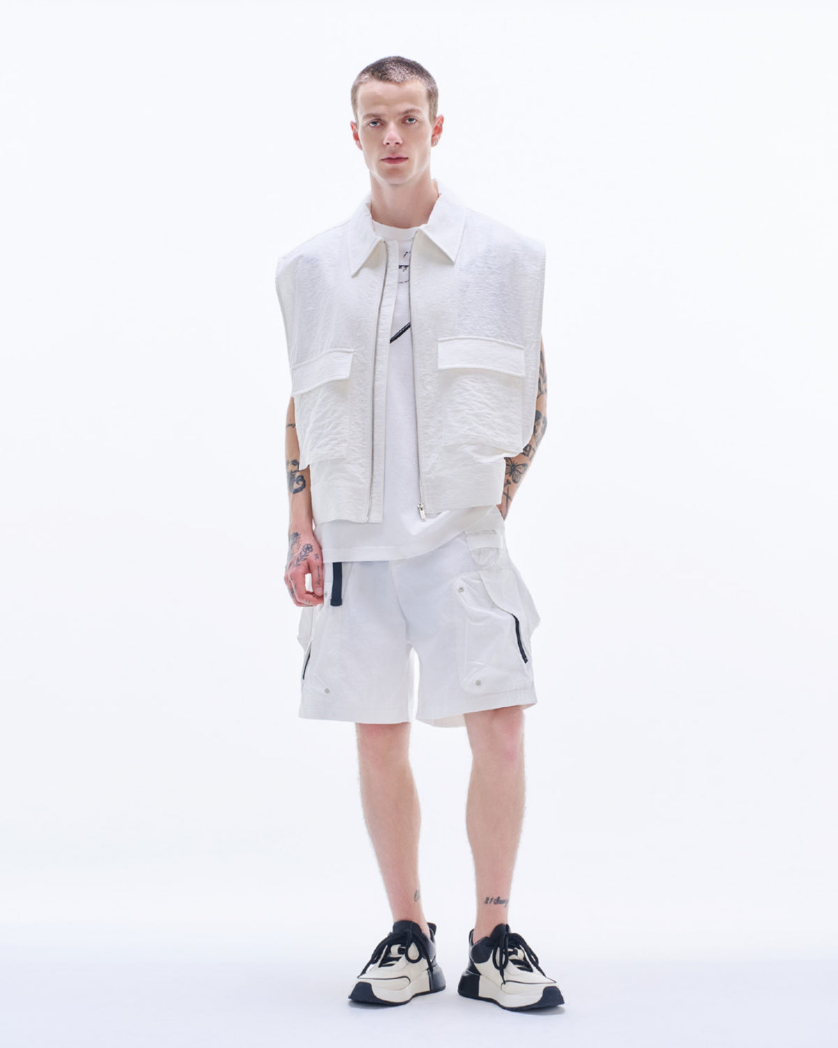 HARRISON WONG | Viscose Linen Zipper Waistcoat - White – HARAJUKU