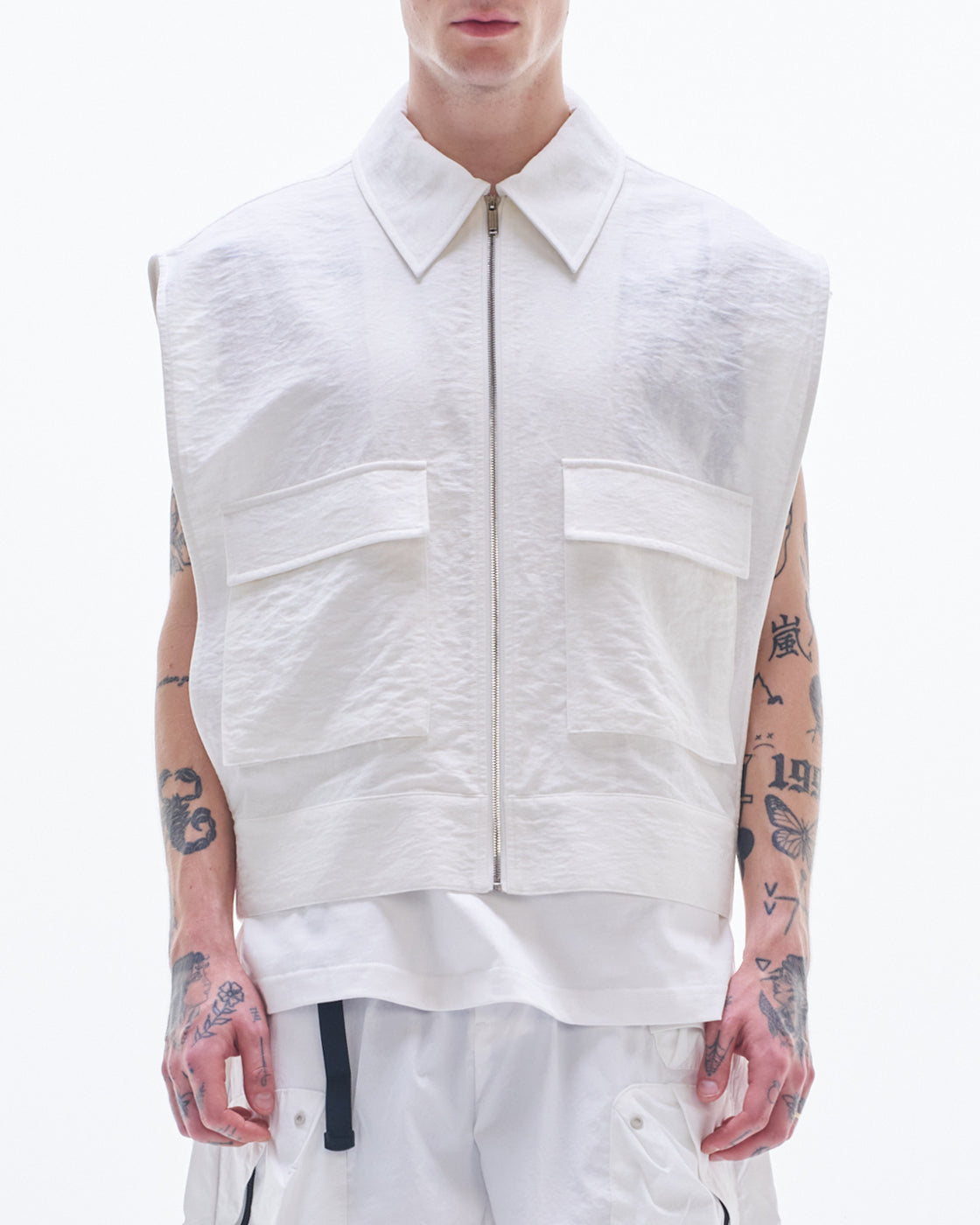HARRISON WONG | Viscose Linen Zipper Waistcoat - White – HARAJUKU