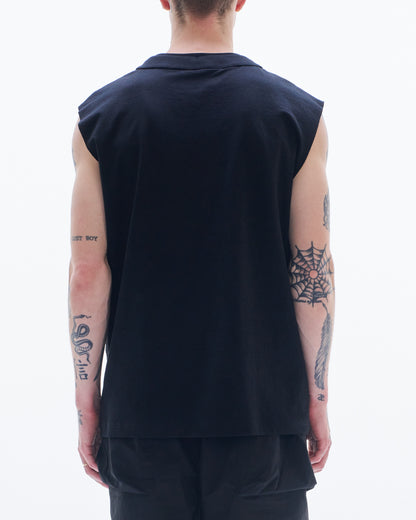 HARRISON WONG / Sleeveless Tee With Raw Edge Cut & Mirrors - Black