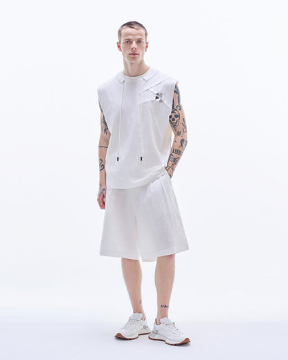 HARRISON WONG / Sleeveless Tee With Raw Edge Cut & Mirrors - White
