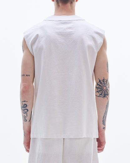HARRISON WONG / Sleeveless Tee With Raw Edge Cut & Mirrors - White