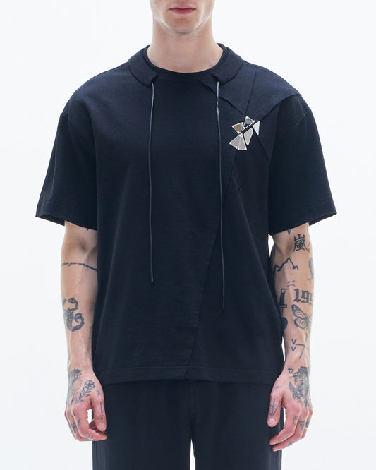 HARRISON WONG / Tee With Raw Edge Cut & Mirrors - Black
