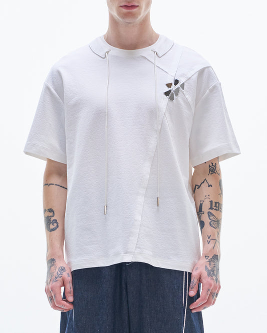HARRISON WONG / Tee With Raw Edge Cut & Mirrors - White